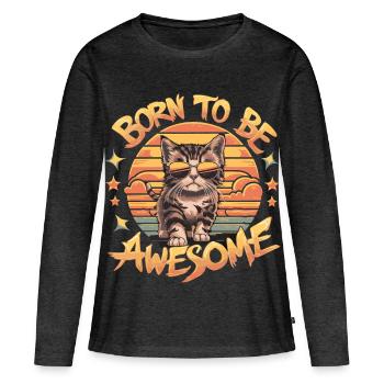 Né pour être génial - Cat - T-shirt manches longues Premium bio Femme - anthracite chiné - Devant - Julia (174cm)