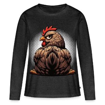 Poulets Poulet Amoureux des poules Coq Propriétaire de poulets - T-shirt manches longues Premium bio Femme - anthracite chiné - Devant - Julia (174cm)