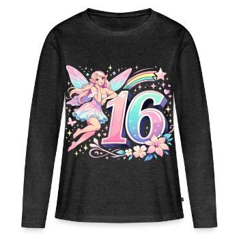 Elfe du 16e anniversaire – Design graphique pastel - T-shirt manches longues Premium bio Femme - anthracite chiné - Devant - Julia (174cm)