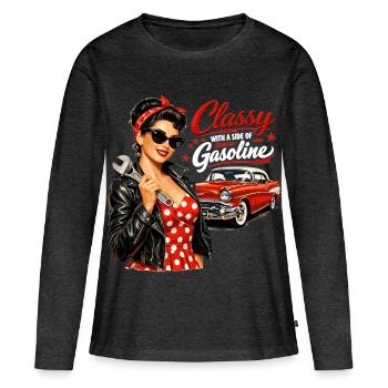 Pin-Up vintage : classe avec un peu d’essence - T-shirt manches longues Premium bio Femme - anthracite chiné - Devant - Julia (174cm)