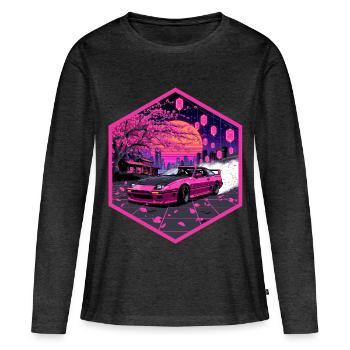 Retro 90er JDM S13 Sakura Lanterns Hex-Emblem - Frauen Premium Bio Langarmshirt - Anthrazit meliert - Vorne - Julia (174cm)