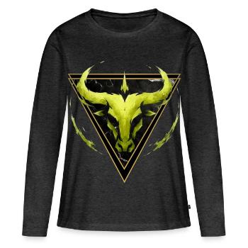 Taureau Signe de Terre - Zodiac par Kék-Ina - T-shirt manches longues Premium bio Femme - anthracite chiné - Devant - Julia (174cm)