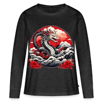 Japanischer Drachen - Frauen Premium Bio Langarmshirt - Anthrazit meliert - Vorne - Julia (174cm)