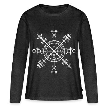 Cercle porte-bonheur viking (blanc) - T-shirt manches longues Premium bio Femme - anthracite chiné - Devant - Julia (174cm)