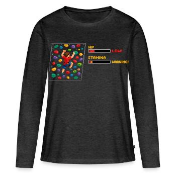 Bloc 8-bits : design rétro d’escalade en pixel art - T-shirt manches longues Premium bio Femme - anthracite chiné - Devant - Julia (174cm)