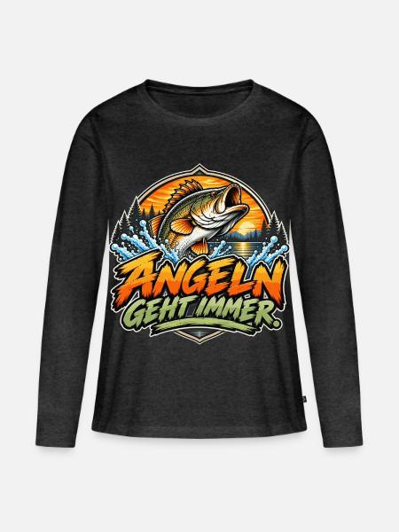 Angeln geht immer - Frauen Premium Bio Langarmshirt - Anthrazit meliert