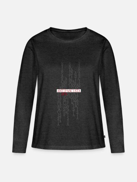 Antifascista Typo Collage rot/grau/weiß - Frauen Premium Bio Langarmshirt - Anthrazit meliert