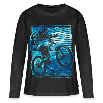 Mountainbike | Mountainbiker | Mountainbiken | MTB - Frauen Premium Bio Langarmshirt - Anthrazit meliert - Vorne - Julia (174cm)
