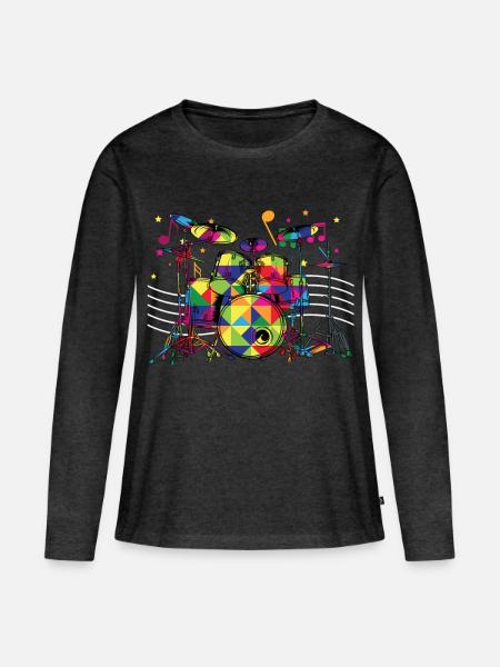 Kaleidoskop-Schlagzeug - Frauen Premium Bio Langarmshirt - Anthrazit meliert