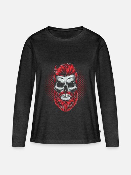Hipster Skelett - Frauen Premium Bio Langarmshirt - Anthrazit meliert