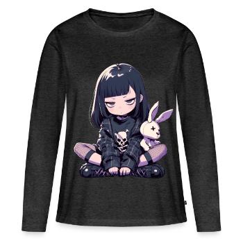 Grunge Goth Bunny Anime Girl Cute Kawaii Gothic - Frauen Premium Bio Langarmshirt - Anthrazit meliert - Vorne - Julia (174cm)