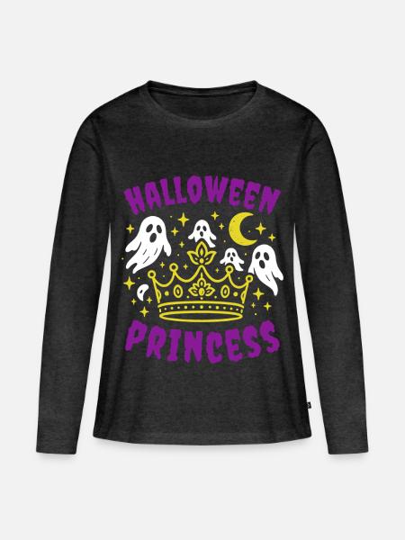 Halloween Prinzessin mit Geistern und Krone - Frauen Premium Bio Langarmshirt - Anthrazit meliert