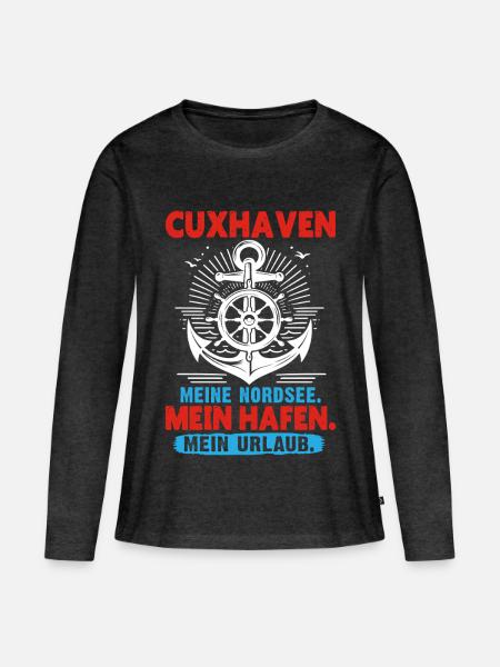 Nordsee CUXHAVEN MEINE NORDSEE MEIN HAFEN Cuxhaven - Frauen Premium Bio Langarmshirt - Anthrazit meliert