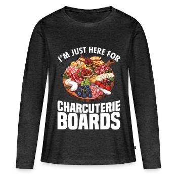 Fabrication de plateau de charcuterie, plateau de fromages ardoise - T-shirt manches longues Premium bio Femme - anthracite chiné - Devant - Julia (174cm)