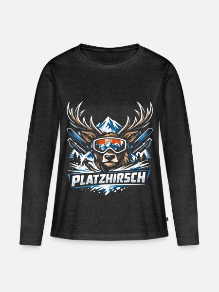 Platzhirsch Ski Hirsch - Frauen Premium Bio Langarmshirt - Anthrazit meliert
