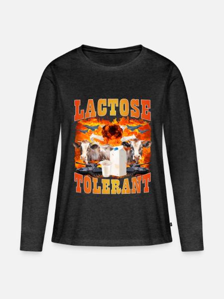 Laktosetolerantes Sarkasmus-Meme - Frauen Premium Bio Langarmshirt - Anthrazit meliert