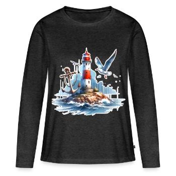 Leuchtturm Anker Möwe - Frauen Premium Bio Langarmshirt - Anthrazit meliert - Vorne - Julia (174cm)
