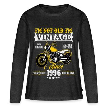 Cadeau d’anniversaire de moto vintage vintage 1996 - T-shirt manches longues Premium bio Femme - anthracite chiné - Devant - Julia (174cm)