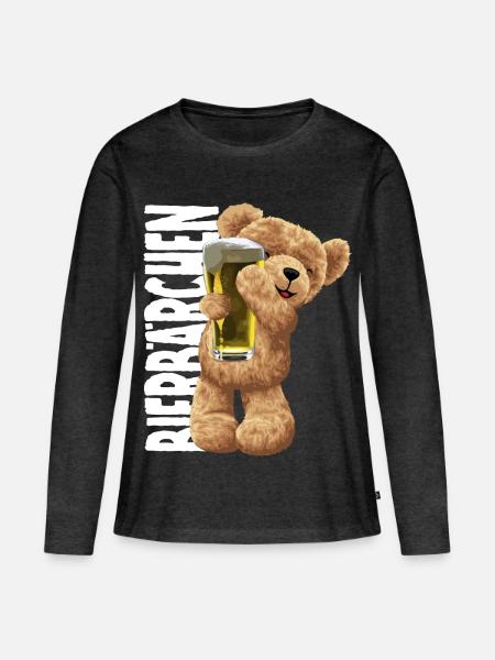 Bierliebendes Plüschbär Motiv Bierfreund - Frauen Premium Bio Langarmshirt - Anthrazit meliert