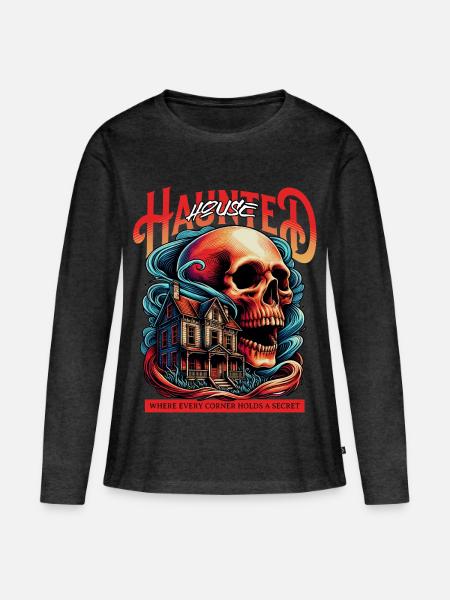 Horror - Hounted House - Frauen Premium Bio Langarmshirt - Anthrazit meliert
