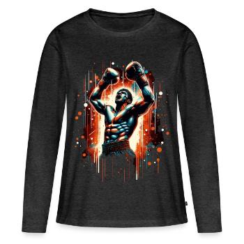 Boxer Victory Pose Victory Pose boxe cadeau - T-shirt manches longues Premium bio Femme - anthracite chiné - Devant - Julia (174cm)