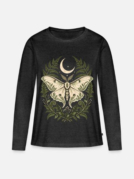 Mondfalter und Farne - Frauen Premium Bio Langarmshirt - Anthrazit meliert