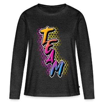 Équipe - T-shirt manches longues Premium bio Femme - anthracite chiné - Devant - Julia (174cm)