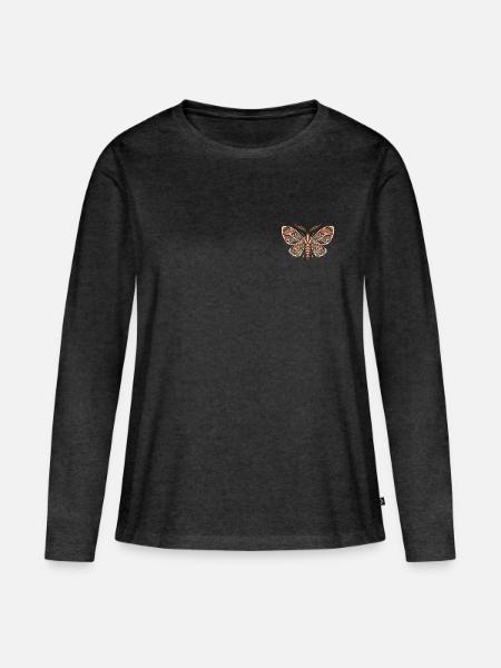 Waldfalter mit Pilzflügeln - Frauen Premium Bio Langarmshirt - Anthrazit meliert