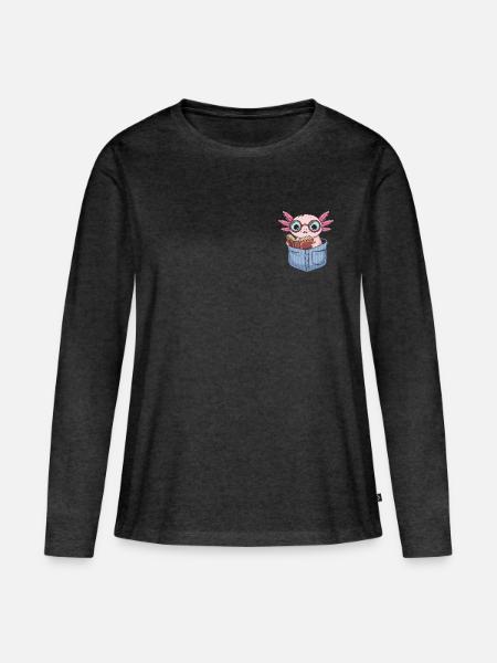 Taschenhumor Axolotl Reader - Frauen Premium Bio Langarmshirt - Anthrazit meliert