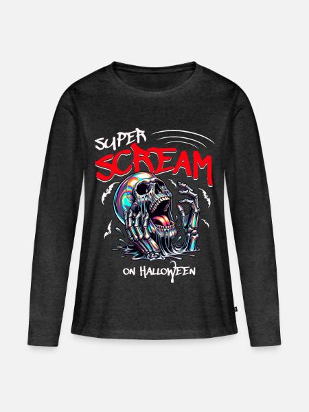 Halloween - Super Scream - Frauen Premium Bio Langarmshirt - Anthrazit meliert