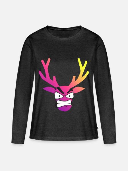 Irisierender Wütender Weihnachtshirschkopf - Frauen Premium Bio Langarmshirt - Anthrazit meliert