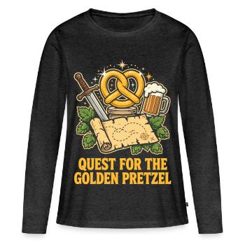 À la recherche du bretzel d’or - T-shirt manches longues Premium bio Femme - anthracite chiné - Devant - Julia (174cm)
