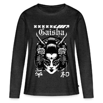 Geisha Maske Gothic - Frauen Premium Bio Langarmshirt - Anthrazit meliert - Vorne - Julia (174cm)