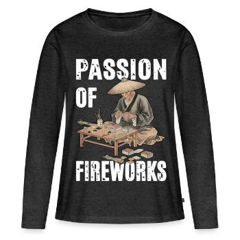 Passion des feux d’artifice - T-shirt manches longues Premium bio Femme - anthracite chiné - Devant - Julia (174cm)