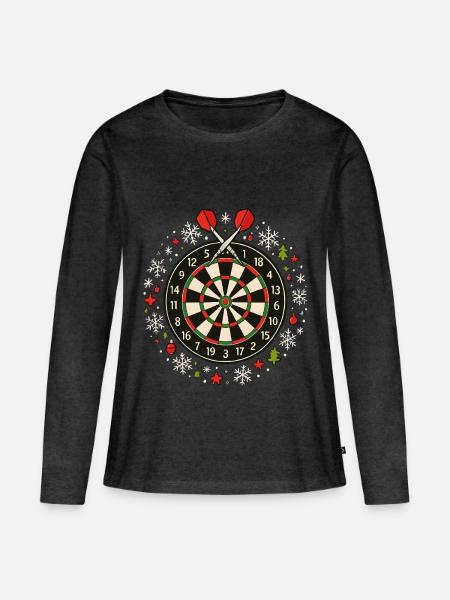 Darts Winter Design Schneemann & Christbaumkugel - Frauen Premium Bio Langarmshirt - Anthrazit meliert