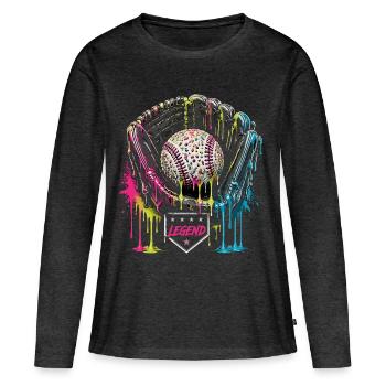 Baseball Handschuh Legend Bunt Grafik - Frauen Premium Bio Langarmshirt - Anthrazit meliert - Vorne - Julia (174cm)