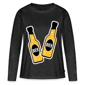 2 Bierflaschen Stoßen An (Bier Biertrinker NEG 3C) - Frauen Premium Bio Langarmshirt - Anthrazit meliert - Vorne - Julia (174cm)