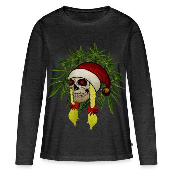 Crâne femme chanvre Noël chapeau tresses - T-shirt manches longues Premium bio Femme - anthracite chiné - Devant - Julia (174cm)