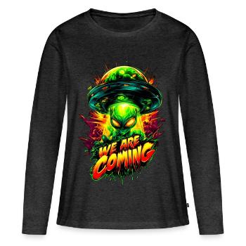 We are comming - Frauen Premium Bio Langarmshirt - Anthrazit meliert - Vorne - Julia (174cm)