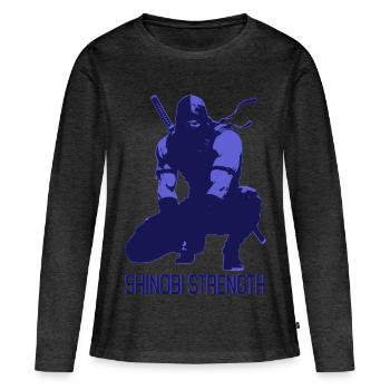 Shinobi Strength Blue Ninja Gym Shirt – Discipline - T-shirt manches longues Premium bio Femme - anthracite chiné - Devant - Julia (174cm)