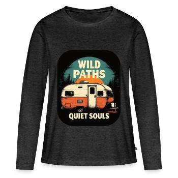 Camping live - Wild Paths Quiet Souls Camper Art - T-shirt manches longues Premium bio Femme - anthracite chiné - Devant - Julia (174cm)