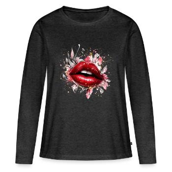 Red lips with diamonds and flowers - Women's Premium Organic Long Sleeve Shirt - heather anthracite - Front - Julia (174cm)