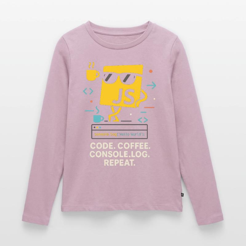 Code Coffee Console.log Repeat JavaScript Programm Frauen Premium Bio Langarmshirt