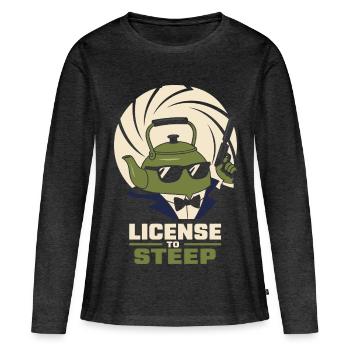 License to Steep – Teekanne Geheimagent Humor - Frauen Premium Bio Langarmshirt - Anthrazit meliert - Vorne - Julia (174cm)