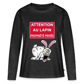 Attention au lapin blanc - T-shirt manches longues Premium bio Femme - anthracite chiné - Devant - Julia (174cm)