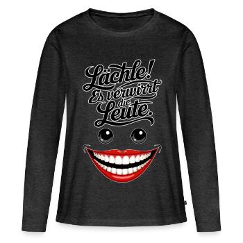 Immer lächeln - Frauen Premium Bio Langarmshirt - Anthrazit meliert - Vorne - Julia (174cm)