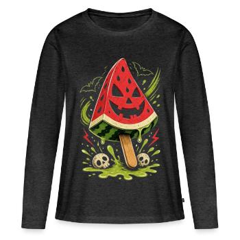 Melon d’été d’Halloween - T-shirt manches longues Premium bio Femme - anthracite chiné - Devant - Julia (174cm)