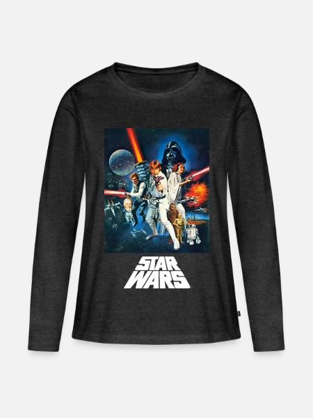 Star Wars Retro Motiv - Frauen Premium Bio Langarmshirt - Anthrazit meliert