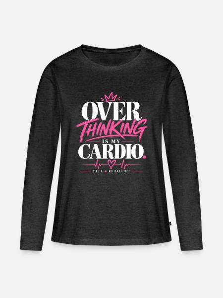 Overthinking Is My Cardio - Frauen Premium Bio Langarmshirt - Anthrazit meliert