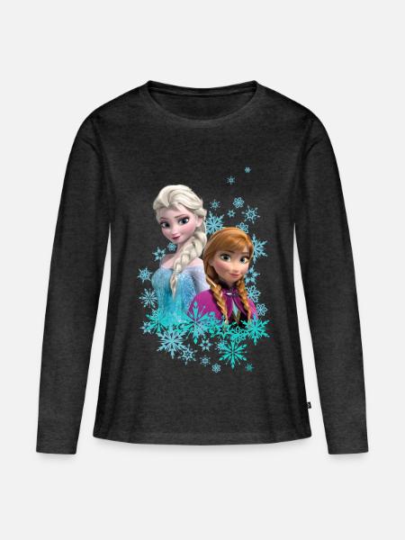 Frozen Anna & Elsa Umgeben Von Schneeflocken - Frauen Premium Bio Langarmshirt - Anthrazit meliert